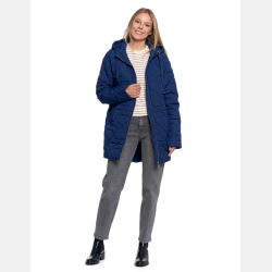 GRANATOWA kurtka DAMSKA pikowana,mankiety z polaru kaptur dłuższa MORAJ